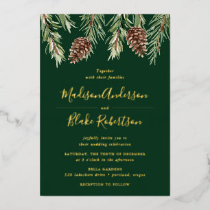 Winter-Wasserfarben-Tannenzapfen-Hochzeit Folieneinladung