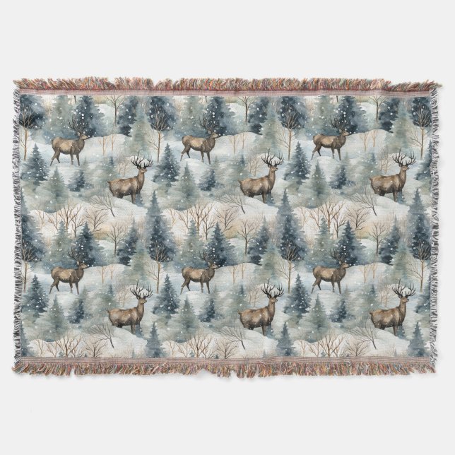 Winter-Wasserfarben-Waldhirsche (1) Decke (Vorderseite)