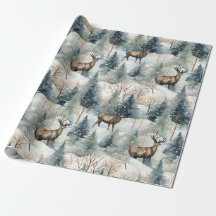 Winter-Wasserfarben-Waldhirsche (1) Geschenkpapier