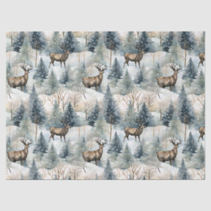 Winter-Wasserfarben-Waldhirsche (1) Seidenpapier