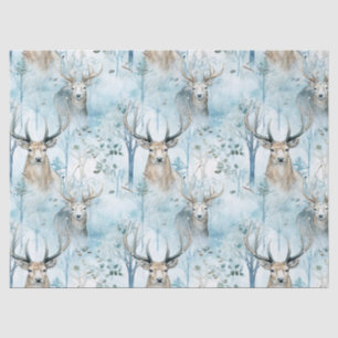 Winter-Wasserfarben-Waldhirsche (2) Seidenpapier