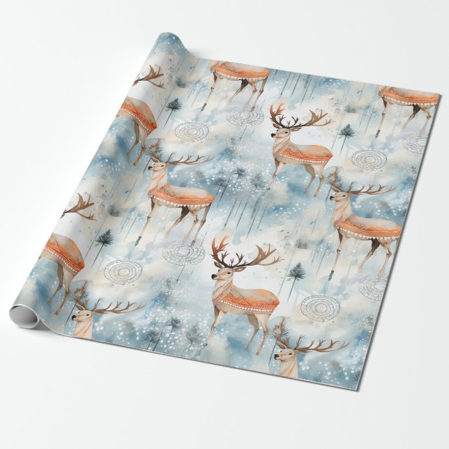 Winter-Wasserfarben-Waldhirsche (3) Geschenkpapier (Ungerollt)