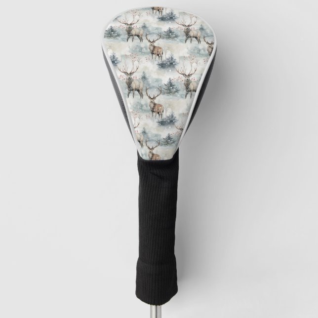 Winter-Wasserfarben-Waldhirsche (4) Golf Headcover (Vorderseite)