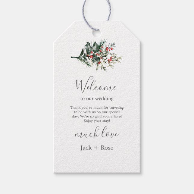 Winter-Wasserfarbenhochzeit Geschenkanhänger (Vorderseite)