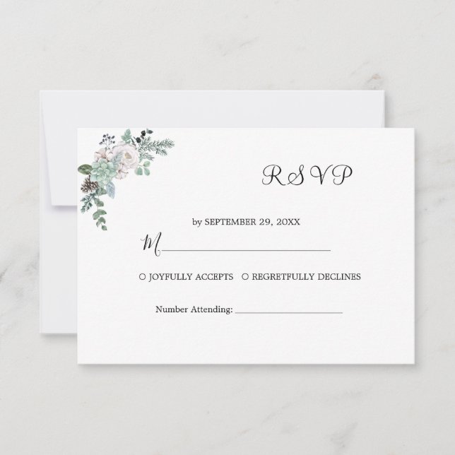 Winter-Wasserfarbenhochzeit RSVP Karte (Vorderseite)