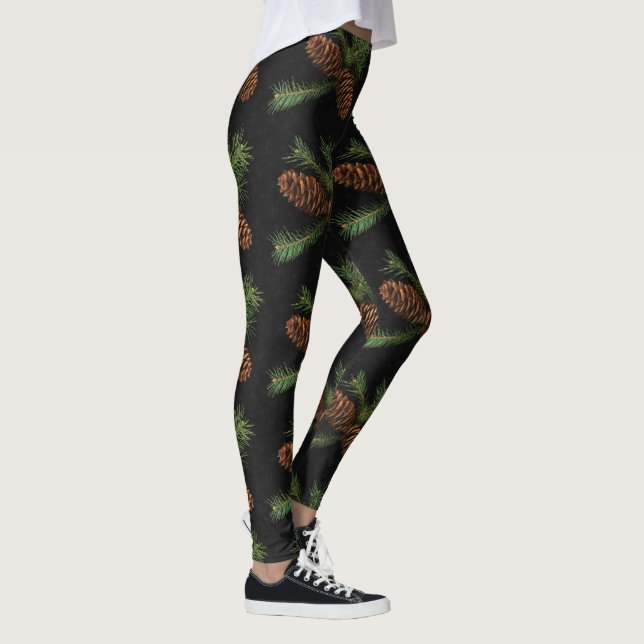 Winter Wasserfarbenkegel auf Holzkohlewald Leggings (Rechts)