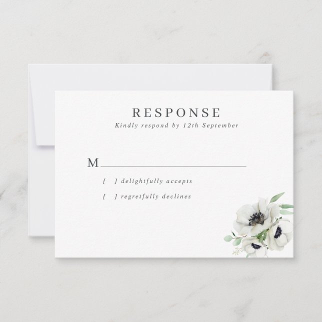 Winter Watercolor Anemones Wedding RSVP Karte (Vorderseite)