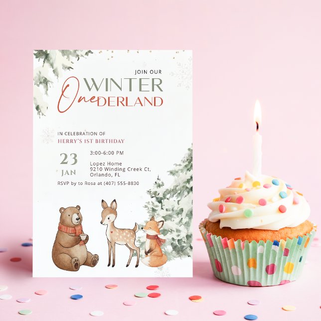 Winter Watercolor Animal Onederland First Birthday Einladung (Von Creator hochgeladen)