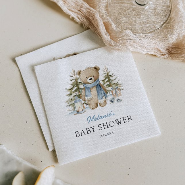 Winter Watercolor Bear Baby Shower Serviette (Von Creator hochgeladen)