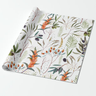 Winter Watercolor Berries Muster Geschenkpapier
