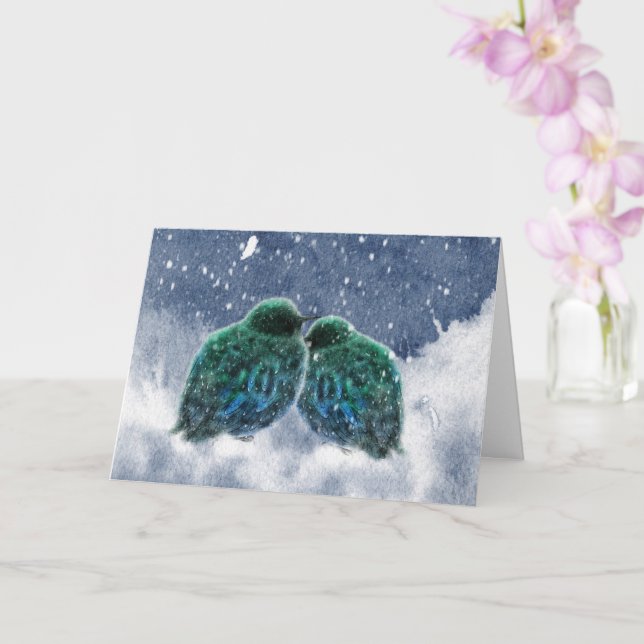 Winter Watercolor Birds Weihnachtskarte Karte (Orchidee)
