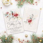 Winter Watercolor Blume 50. Geburtstagsparty Einladung<br><div class="desc">Rot-weiße Blume in den Aquarellen sind in sanften,  grünen Blätter und Blättern eingebettet. Schneeflocken aus Gold sorgen für eine festliche Touch. Ein elegantes,  einfaches und modernes Drehbuch verleiht ihm eine offene und luftige Atmosphäre. Hinter dem Hotel befindet sich auch ein Blumenklotz.</div>