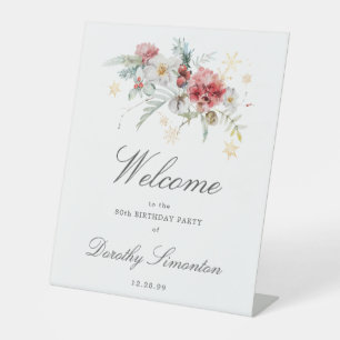 Winter Watercolor Blume 80. Geburtstag Willkommen Sockelschild