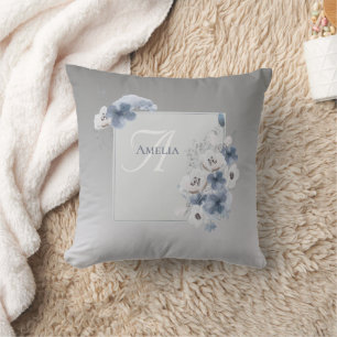 Winter Watercolor Floral Monogram Kissen
