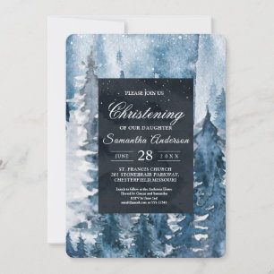 Winter Watercolor Forest & Navy Blue & White Invit Einladung