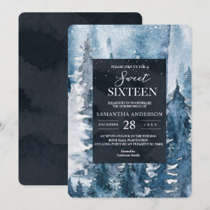 Winter Watercolor Forest & Navy Blue & White Invit Einladung