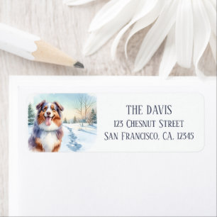 Winter Watercolor Happy Australian Shepherd -