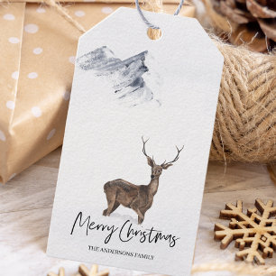 Winter Watercolor Hirsch Weihnachten Geschenkanhänger