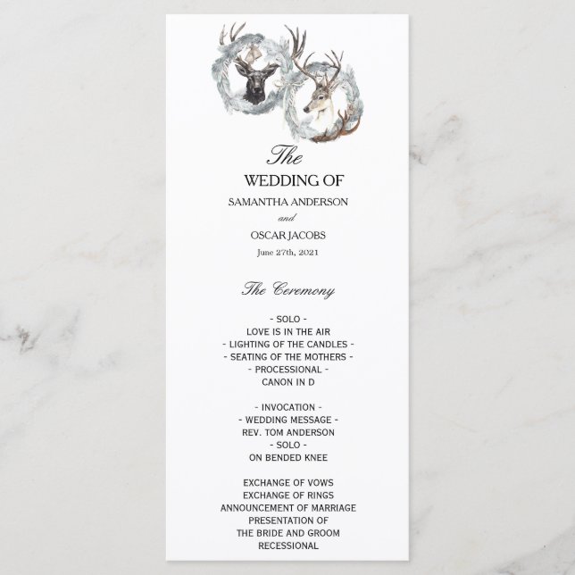 Winter Watercolor Hirschreath Silver Menükarte (Vorderseite)