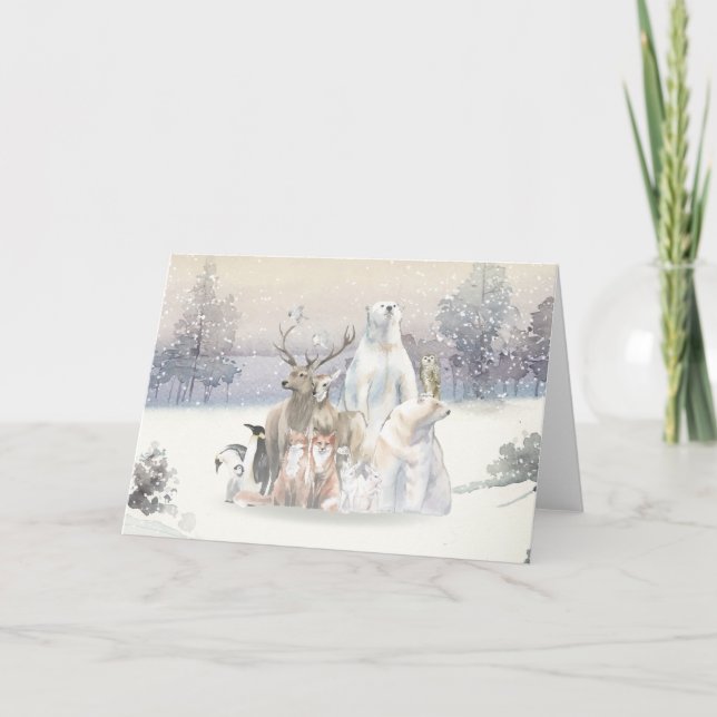 Winter Watercolor Holiday Kreaturen Karte (Vorderseite)
