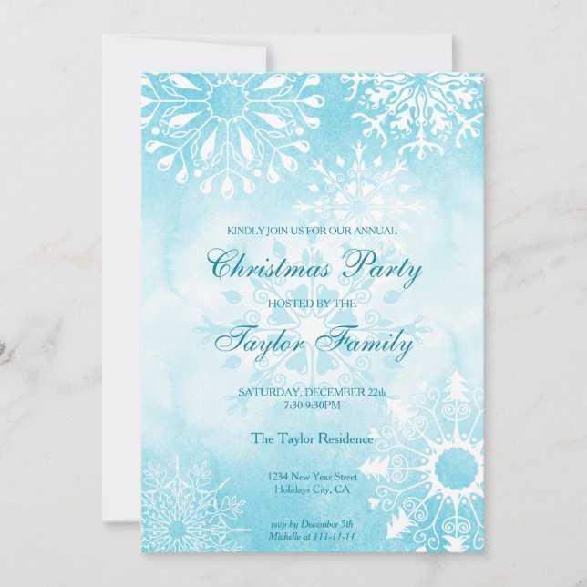 Winter Watercolor Schnee Weihnachten Party Einladung (Vorderseite)