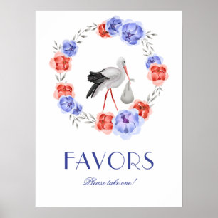 Winter Watercolor Stork Favorit Baby Shower Poster