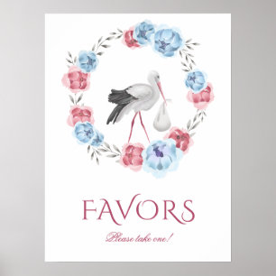 Winter Watercolor Stork Lieblings Kinderdusche Poster