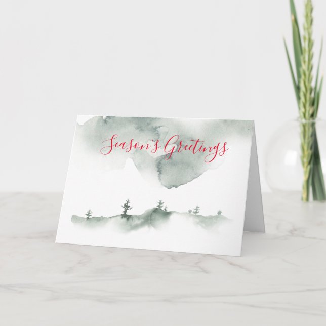Winter Watercolor Szene Urlaub Karte (Vorderseite)
