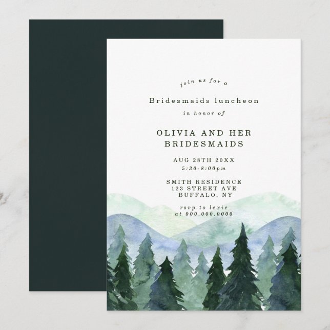 Winter Watercolor Tree Scene Bridesmaids Luncheon (Vorne/Hinten)