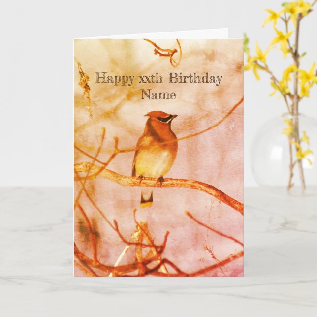 Winter Waxwing Bird Nature Personalisiert Geburtst Karte (Gelbe Blume)