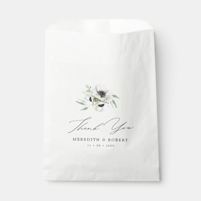 Winter Wedding Black & White Anemones Vielen Dank Geschenktütchen (Vorderseite)