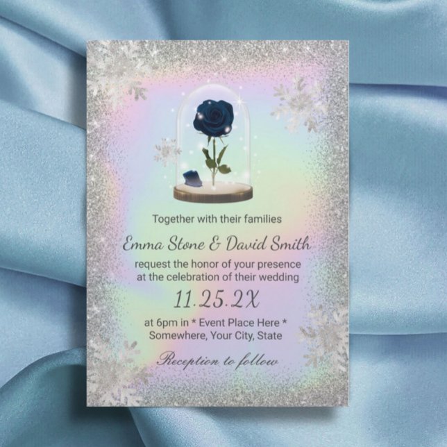 Winter Wedding Blue Rose Blume Dome Holographic Einladung (Von Creator hochgeladen)