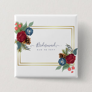 Winter Wedding Burgundy Aquamarin Blue Modern Button