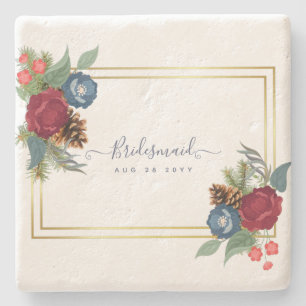 Winter Wedding Burgundy Aquamarin Blue Modern Steinuntersetzer