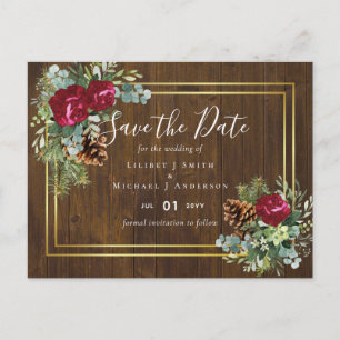Winter Wedding Burgundy Rose Eukalyptus Postkarte