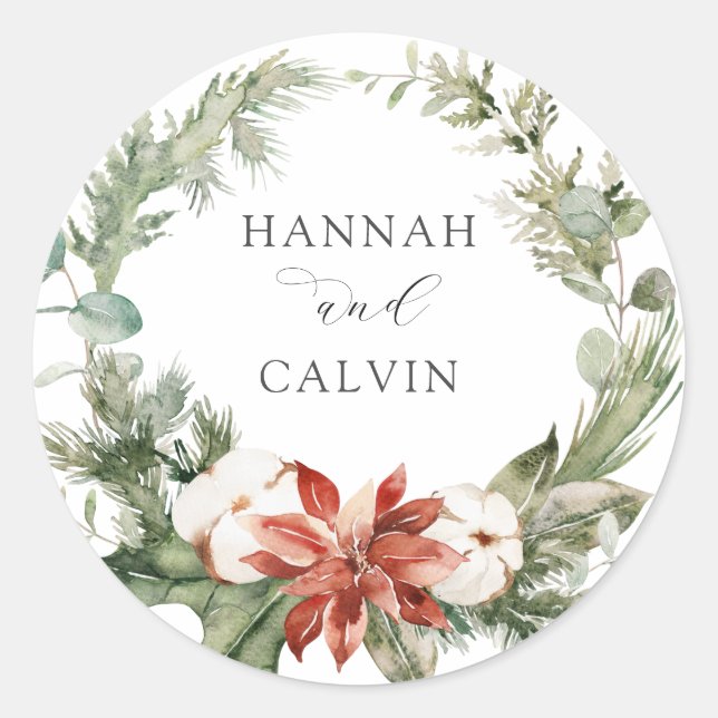Winter Wedding Classic Round Sticker (Vorderseite)