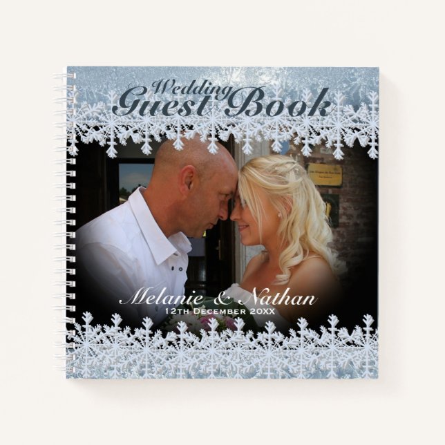 Winter Wedding Custom Foto Gästebuch Notizbuch (Vorderseite)