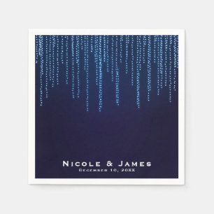 Winter Wedding Elegante Blue Sparkle String Lights Serviette
