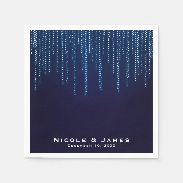 Winter Wedding Elegante Blue Sparkle String Lights Serviette (Vorderseite)