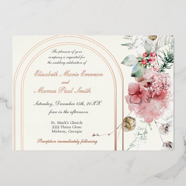 Winter Wedding Floral Double Arch Folieneinladung (Vorderseite)