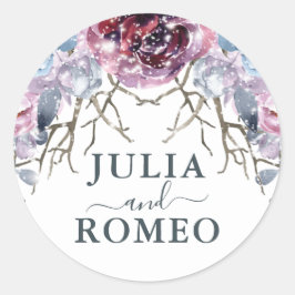 Winter Wedding floral Personalisiert Runder Aufkleber