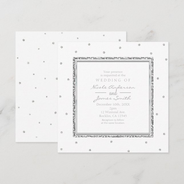 Winter Wedding Glam Silver & White Dots Party Einladung (Vorne/Hinten)