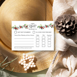 Winter Wedding Holly und Red Berries Entrée RSVP Karte