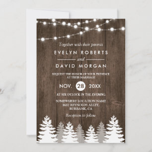 Winter Wedding Holz String Lights Pine Einladung