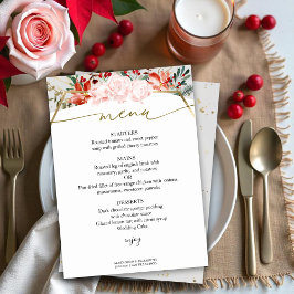 Winter Wedding Menu Card Gilded Watercolor Floral Einladung