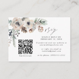Winter Wedding Rustic White QR Code Hochzeit RSVP Begleitkarte