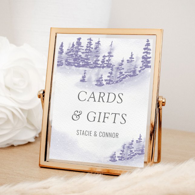 Winter Wedding Watercolor Lavendel Karten & Gesche Poster (Wedding Cards & Gifts Poster from my Winter Forest Lavender Wedding Collection)