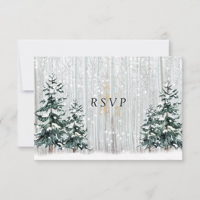 Winter Wedding White Birch Forest Pine Trees Einladung (Vorderseite)