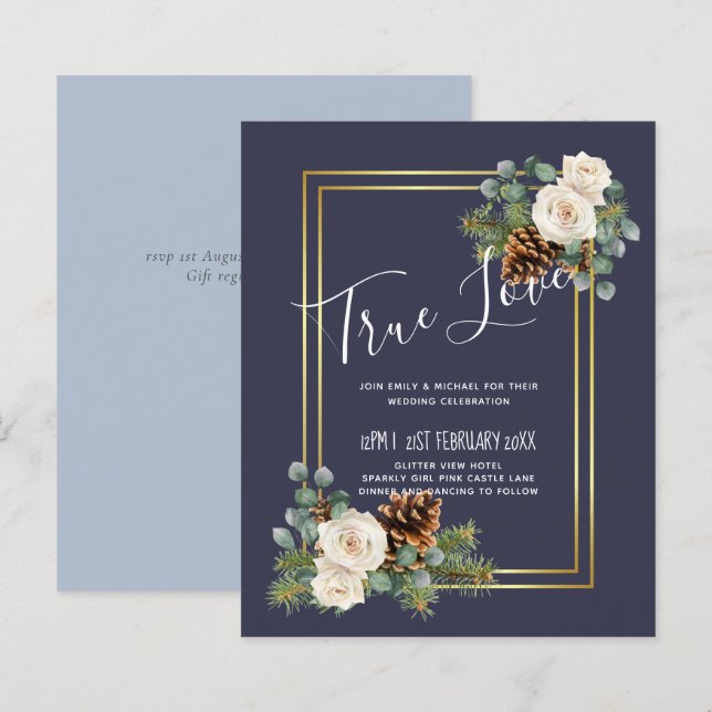 Winter Wedding White Roses Gold Dusty Blue (Vorne/Hinten)