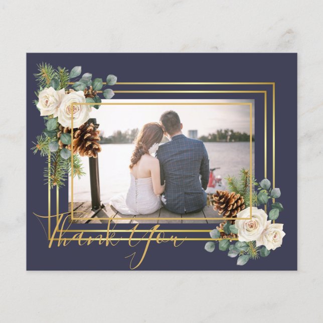 Winter Wedding White Roses Gold Dusty Blue Flyer (Vorne)